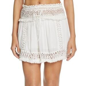 Surf Gypsy Crochet Fringe Mini Skirt Ruffle Swim Cover-Up Cottagecore White